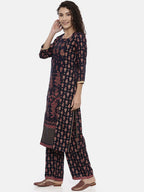 Souchii Navy Blue & Pink Printed Kurta with Palazzos | Grocsy