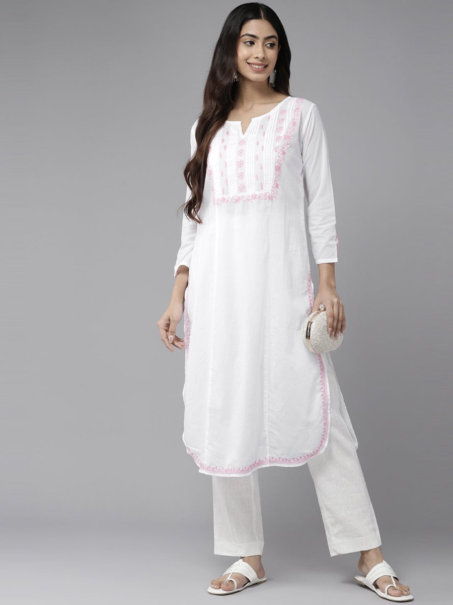 ADA Ethnic Motifs Embroidered Chikankari Cotton Kurta | Grocsy
