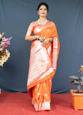 Jyoti Fashion Women's Orange Soft Banarasi Silk Zari Woven Saree with Blouse | Grocsy