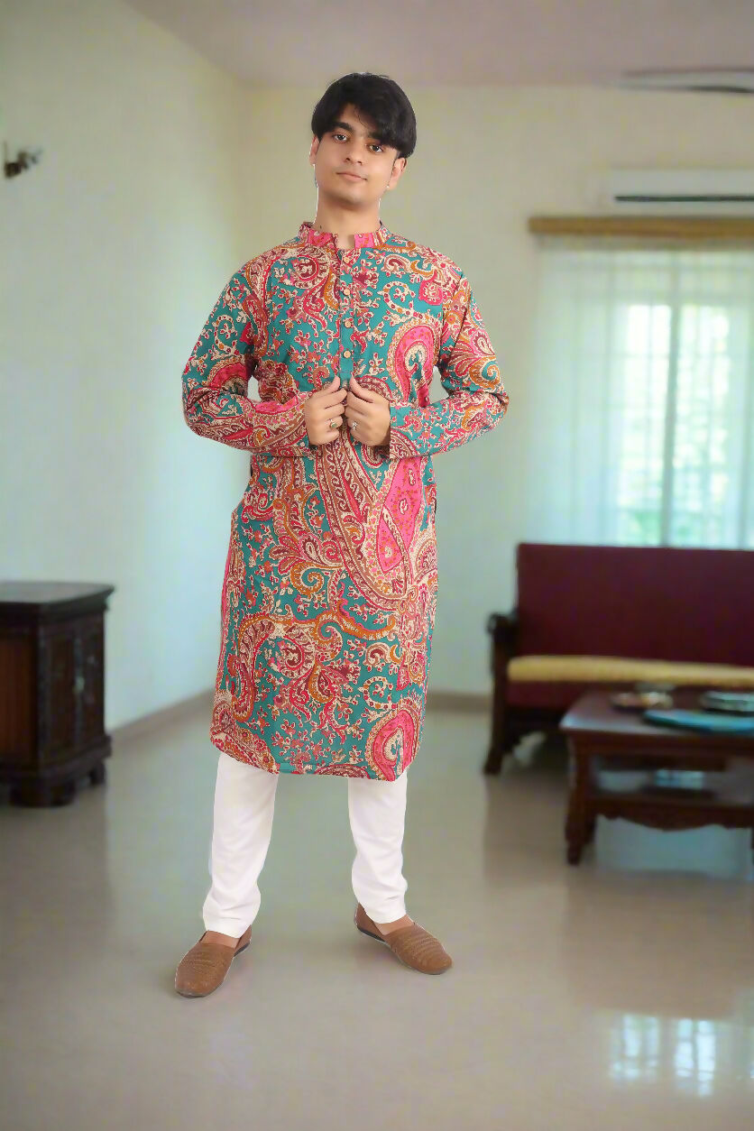Souchii Men Pure Cotton Ethnic Motif Printed Straight Kurta | Grocsy