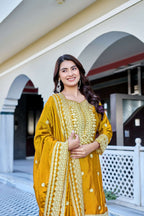 Teeya Creation Yellow Color Chinon Silk Heavy Embroidery Work Wedding Wear Sharara | Grocsy