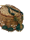 Terracotta Dark Green Crown Pendant Long Necklace Set Paired with Hanging Temple Jhumkas | Grocsy