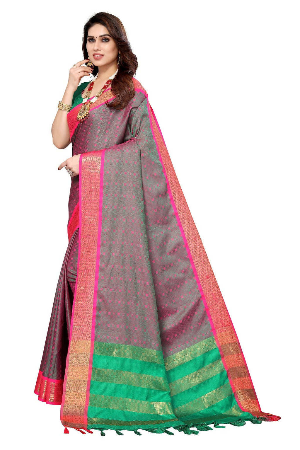 Vamika Weaving Grey Cotton Silk Saree | Grocsy