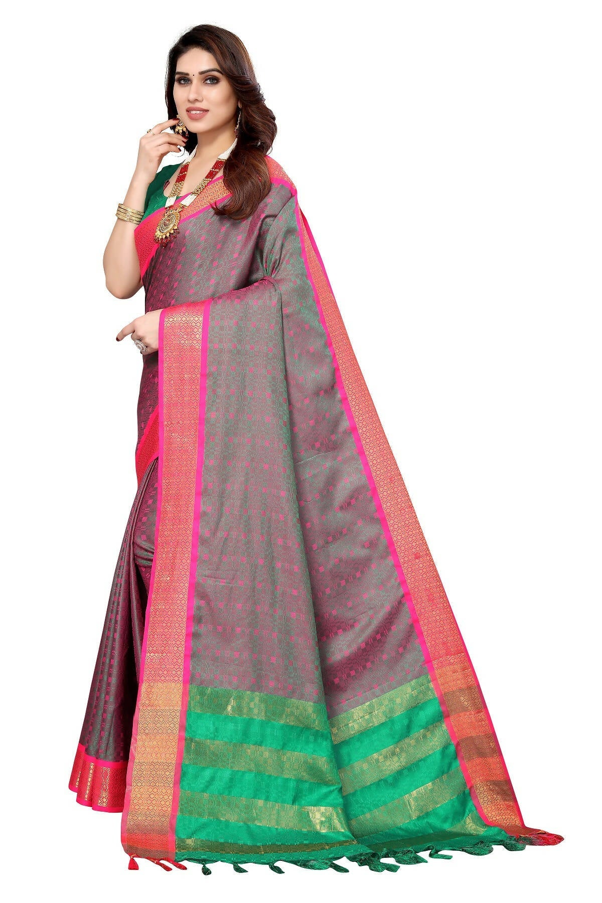 Vamika Weaving Grey Cotton Silk Saree | Grocsy