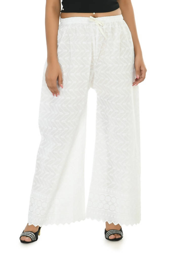 Mominos Fashion Moeza Cotton White Color Chikan Work Palazzo | Grocsy