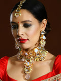 Multi Stone Maharani Kundan Neckpiece with Earrings and Maang Tikka- Ruby Raang | Grocsy