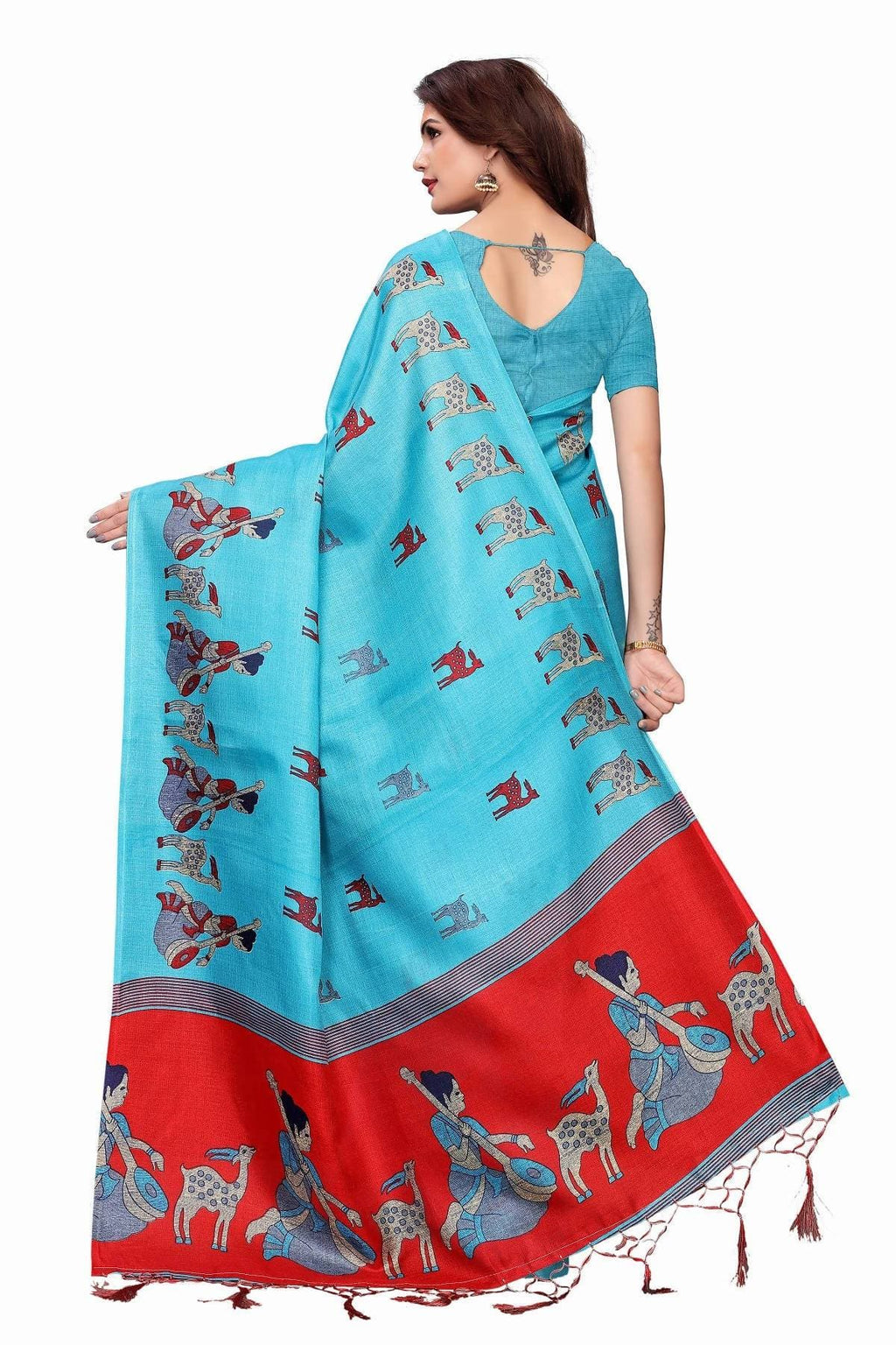 Vamika Sky Blue Kalamkari With Jhalar Khadi Silk Saree | Grocsy