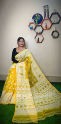 Exclusive Collection Handloom Dhakai Jamdani Saree - Yellow | Grocsy
