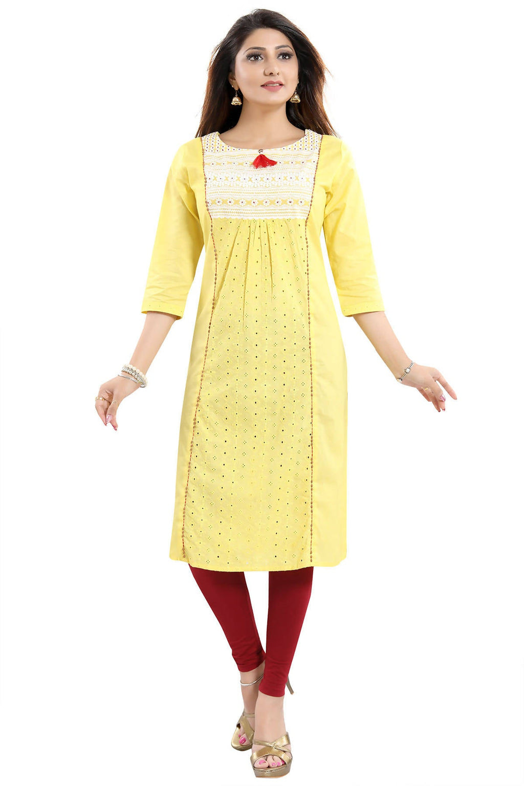 Snehal Creations Vibrant Yellow Cotton Long Chicken Tunic | Grocsy