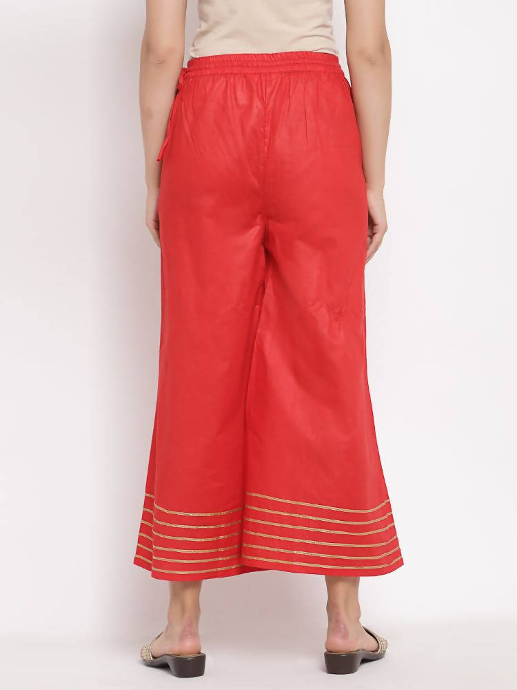 Myshka Women's Red Cotton Solid Casual Palazzo | Grocsy
