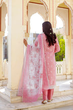 Vaasva Women Candy Pink Linen Printed Kurta, Pant & Dupatta set | Grocsy