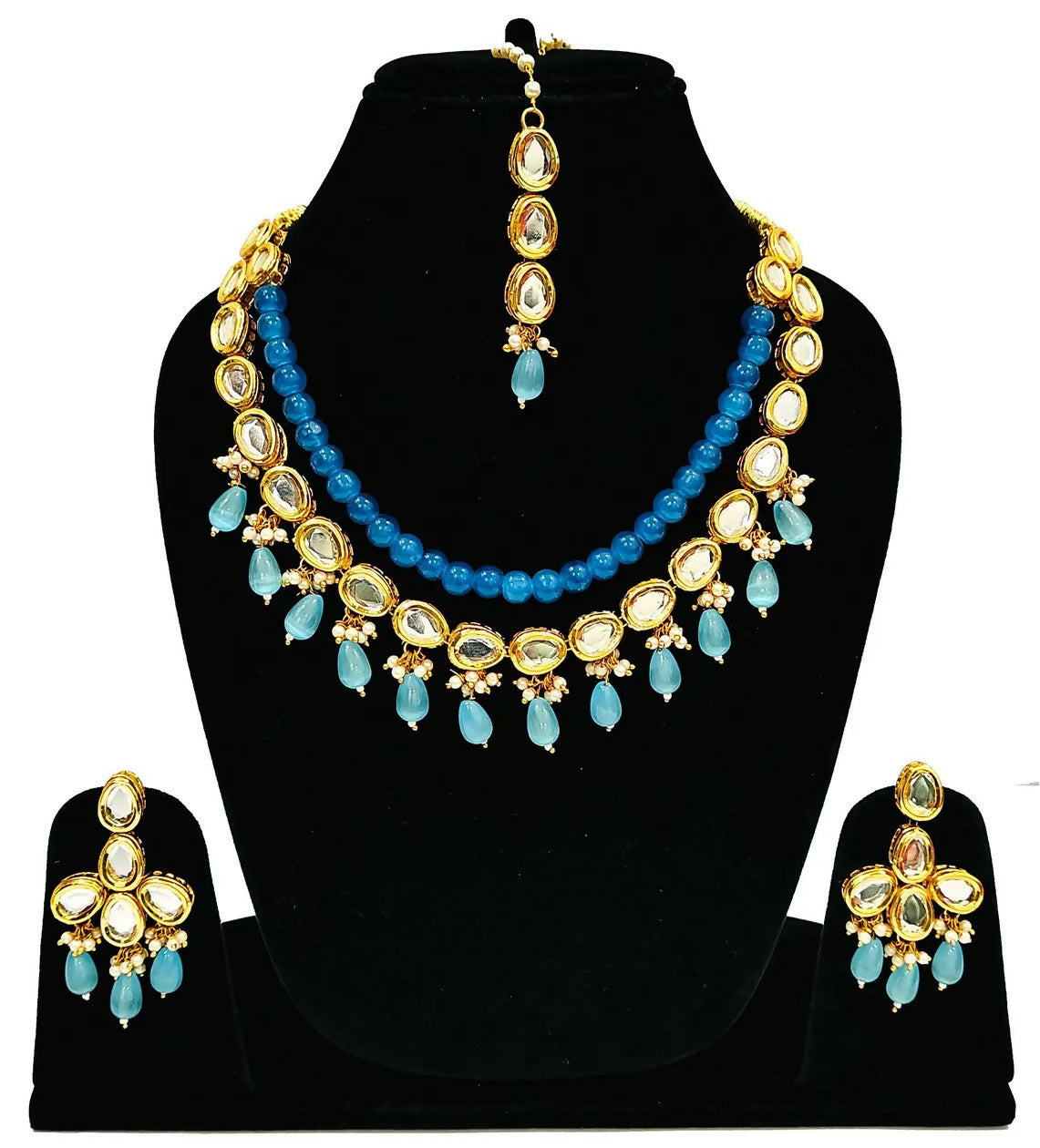 Joban Fashion Hand Made High Quality Gold Plated Base Metal Alloy Kundan Stone Studded Kundan Jewellery Set | Grocsy