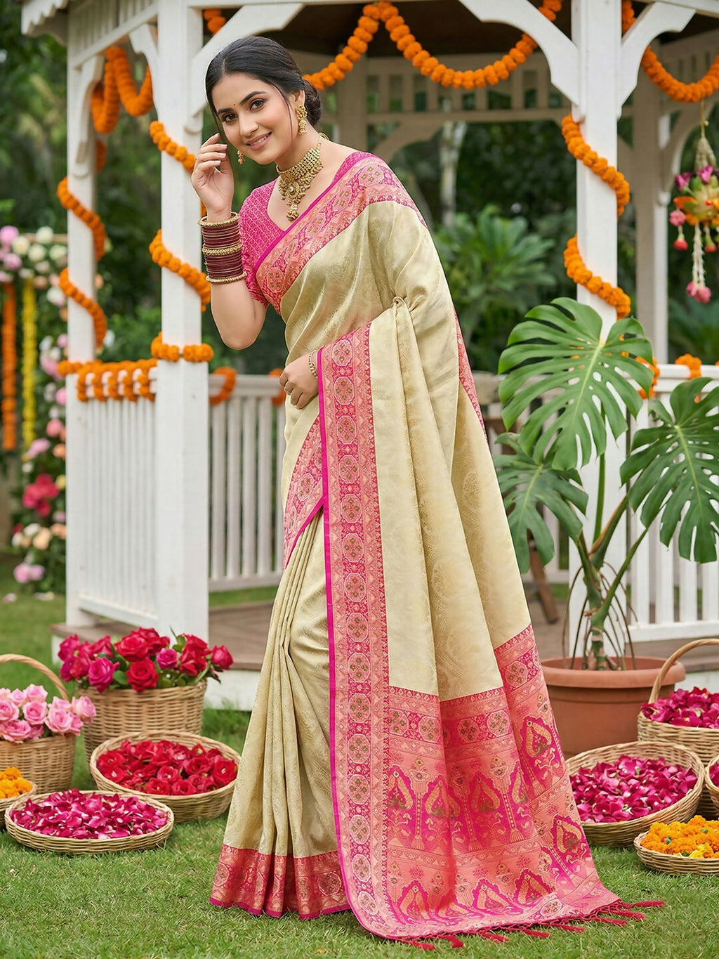 Shree Shyam Fashion Pink Soft Silk Saree | Grocsy