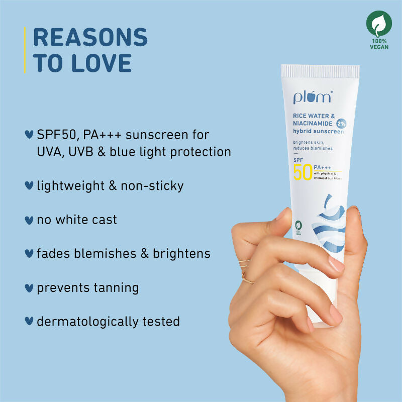 Plum 2% Niacinamide Sunscreen SPF 50 PA+++ UVA/B - Reduces Tan, No White Cast, Dermat Tested | Grocsy