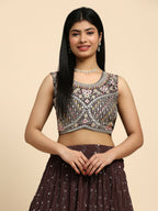 Brown Georgette Embroidered Lehenga choli with Dupatta - Dhara | Grocsy