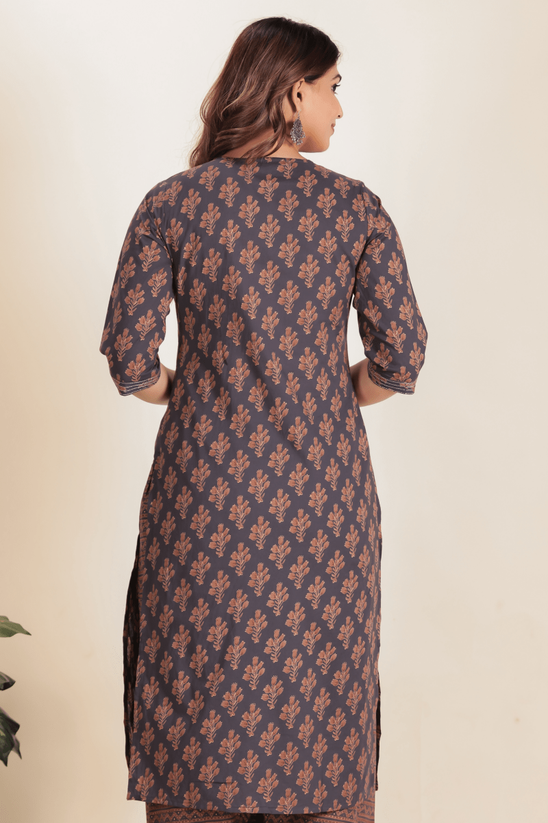 Aramya Straight Soft Cotton Floral Print Women's Kurta - Grey | Grocsy