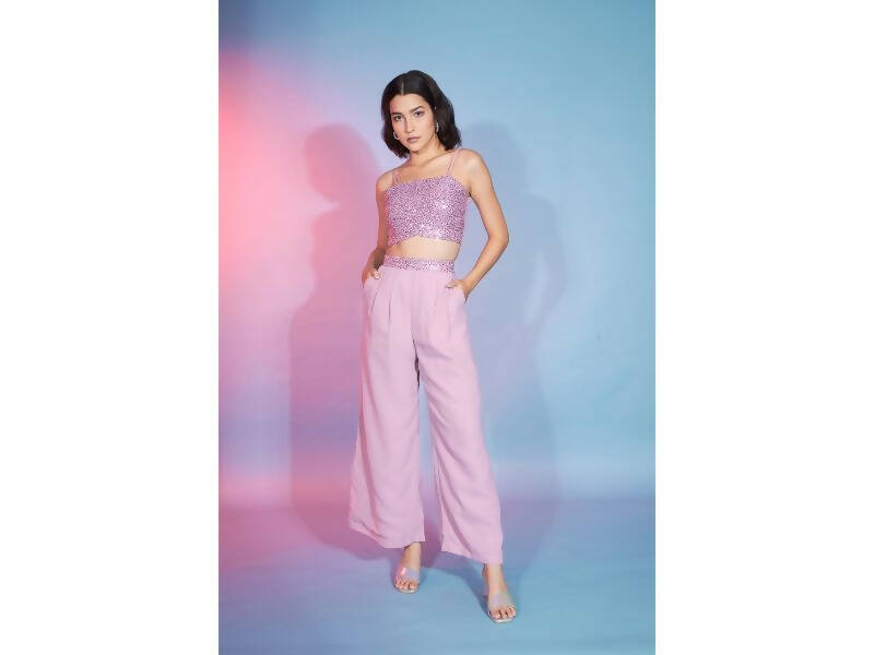 Pink Georgette Sequence With Thread Designer Co-Ord Set - Flory | Grocsy