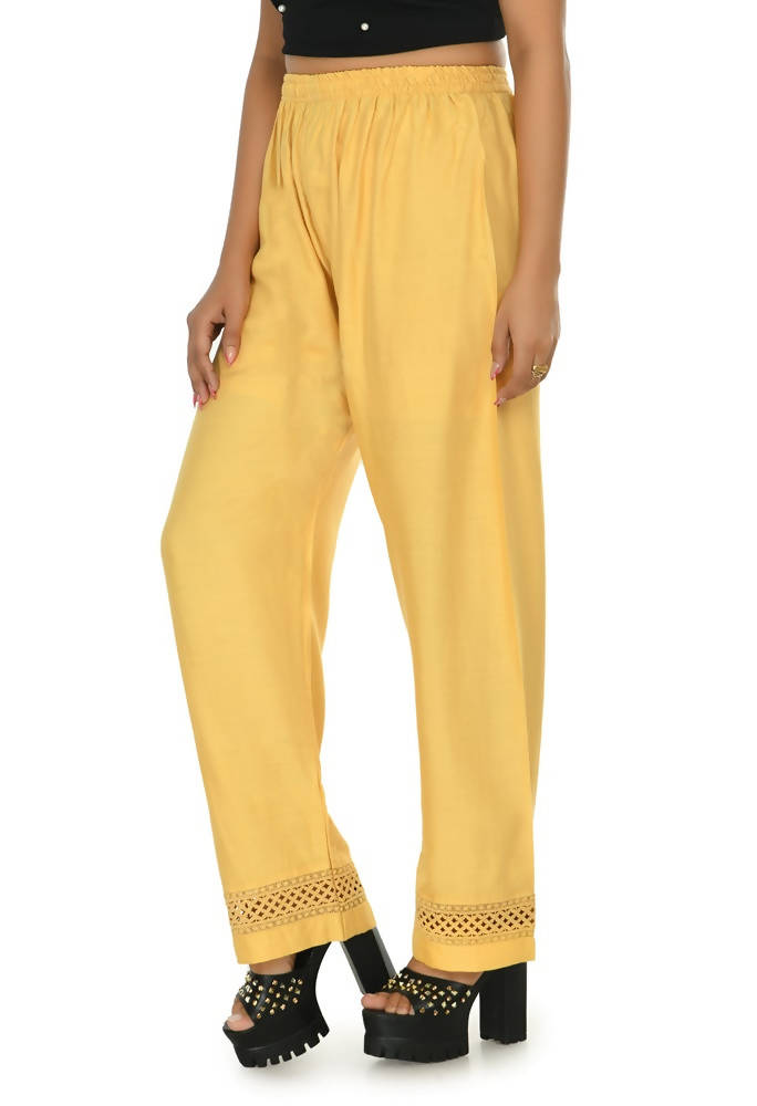 Mominos Fashion Moeza Reyon Cotton Golden Color Straight Work Palazzo | Grocsy