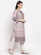 Myshka Women's Beautiful Multi Cotton Printed 3/4 Sleeve Round Neck Casual Kurta | Grocsy
