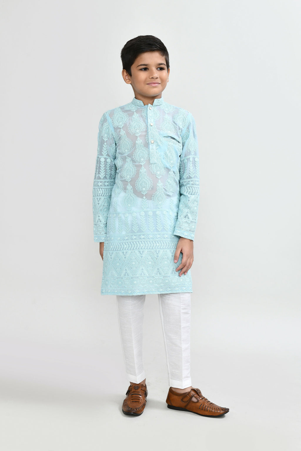 Joban Fashion Georgette Aqua Green Kurta With Straight Fit Pant | Grocsy