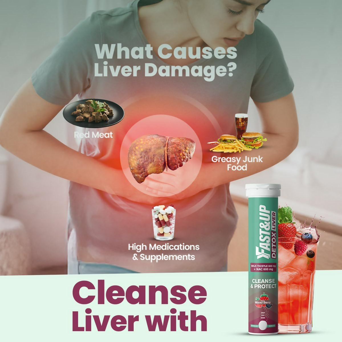 Fast&Up Liver Detox - Daily Liver Cleanser Drink Milk Thistle + NAC Tablets | Grocsy