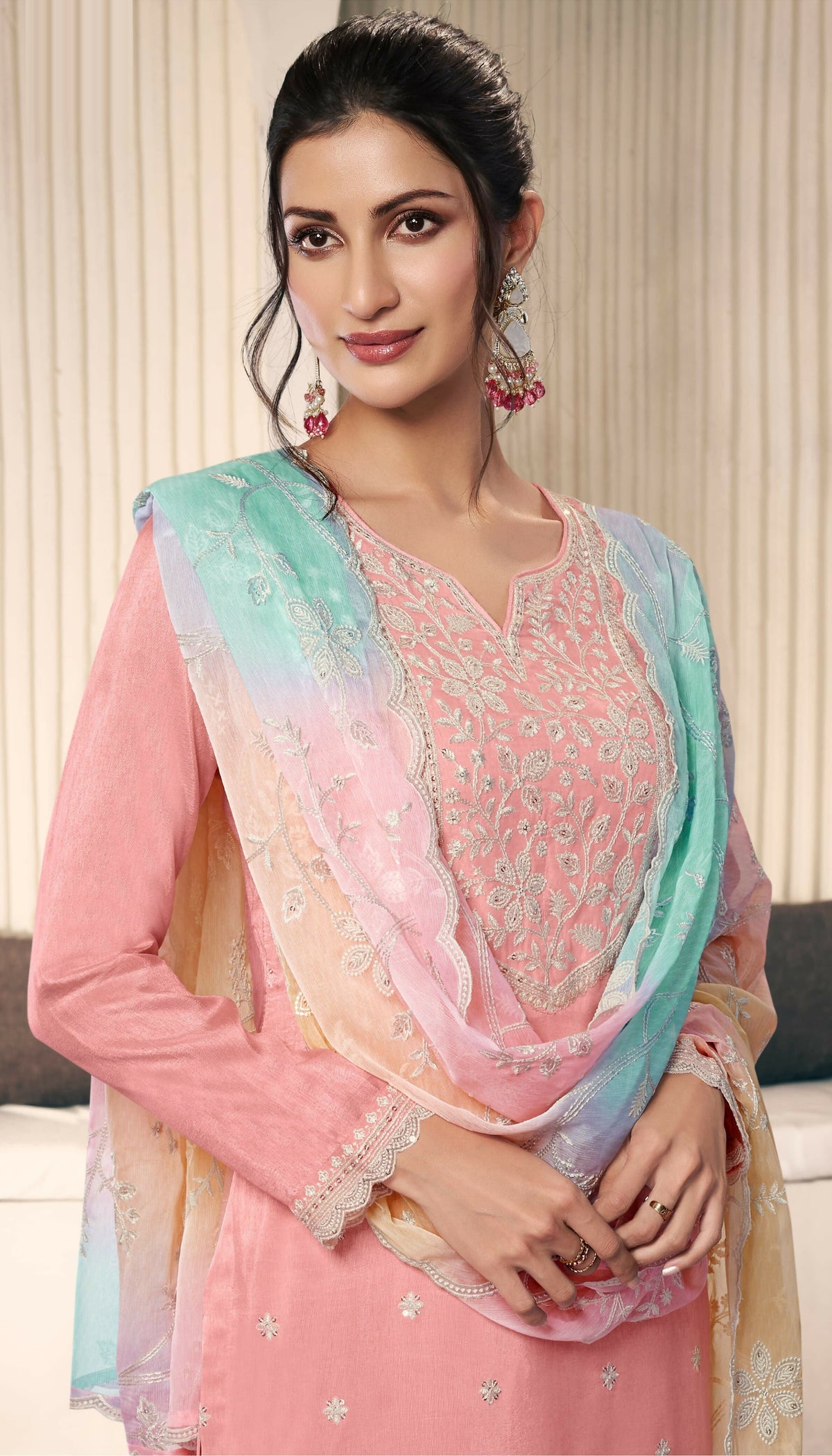 Anaita Peach Embroidered Silk Stitched Salwar Suit | Grocsy