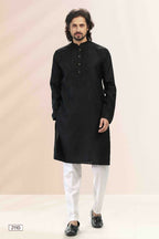 Raivat Ethnic Linen Cotton Pintux Work Kurta Pajama In Black Colour | Grocsy