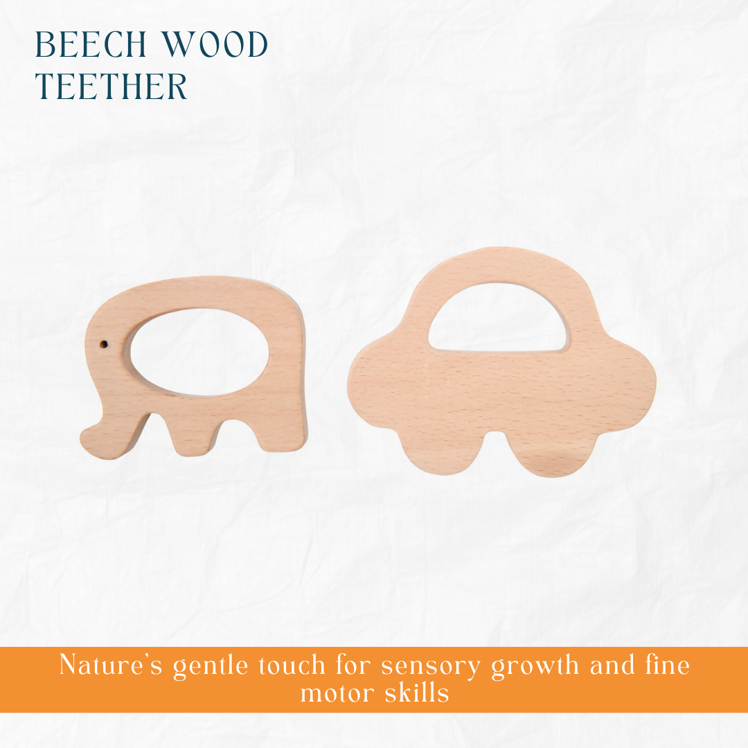 Nesta Toys Newborn Gift Set - Penguin Plush Toy, Wooden Elephant & Car Teether | Grocsy