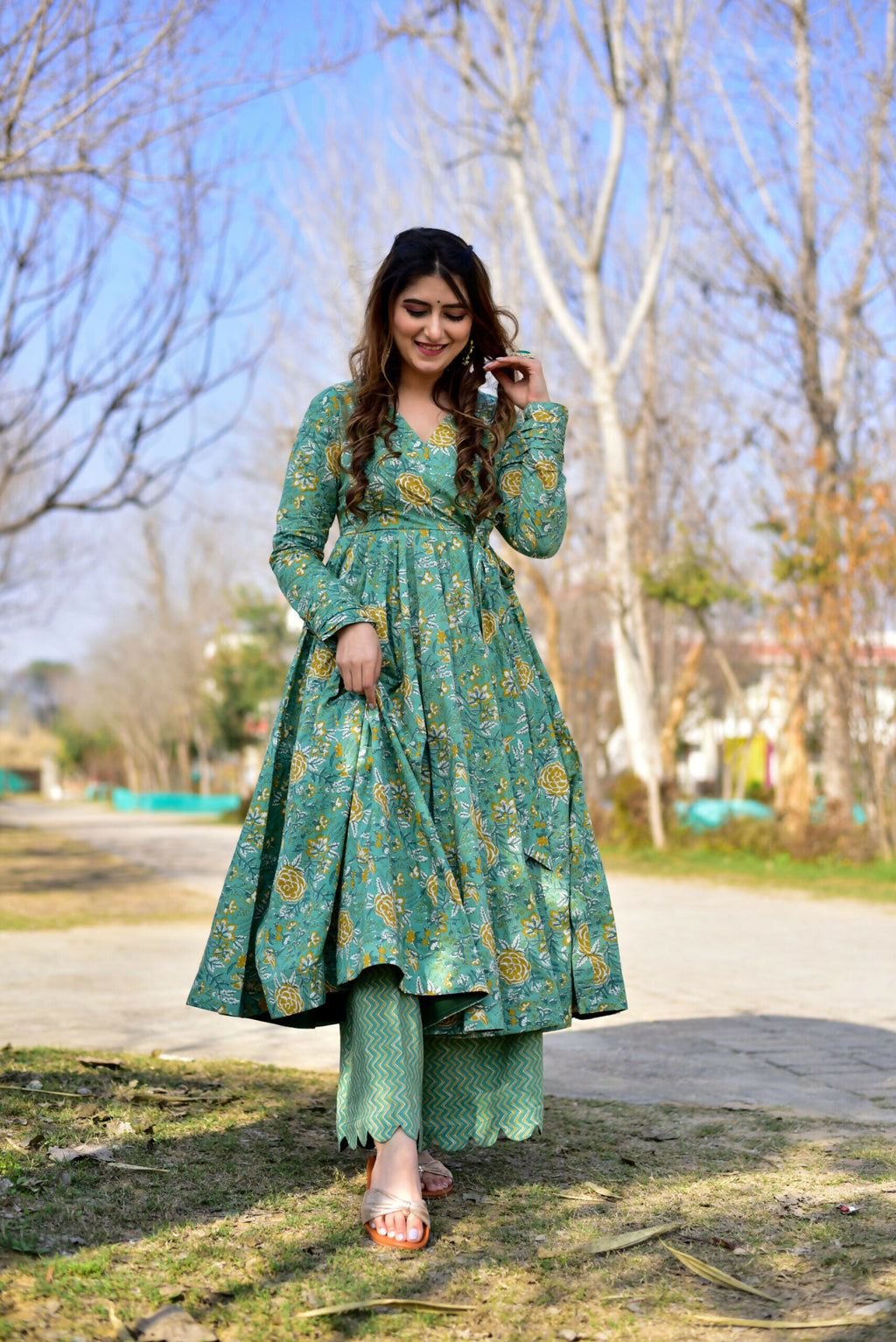 Jyoti Fashion Women's Sea Green Cotton Silk Heavy Digital Printed Kurta Plazo Set | Grocsy