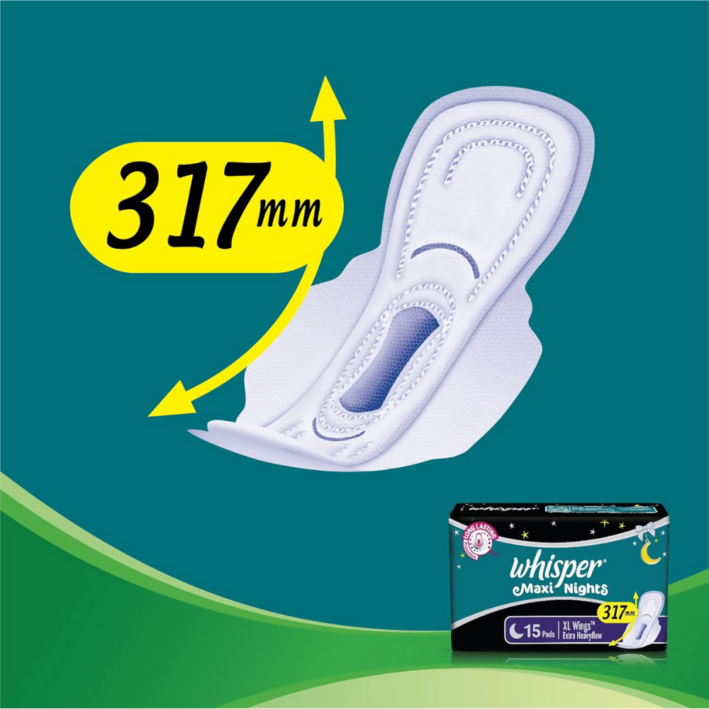 Whisper Maxi Nights Sanitary Pads for Women, XL | Grocsy