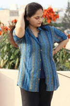 Earthyweaves Blue Striped Sambalpuri Shirt | Grocsy