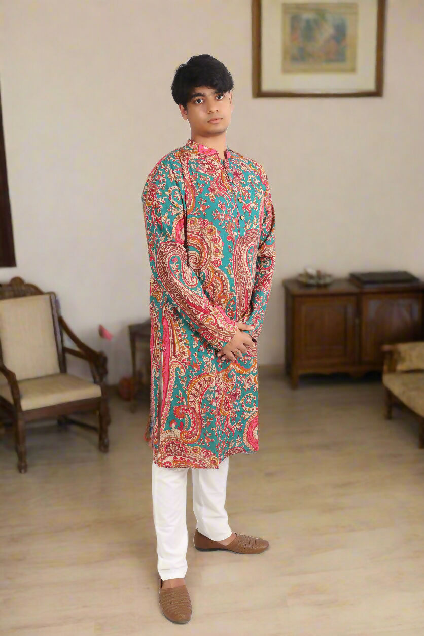 Souchii Men Pure Cotton Ethnic Motif Printed Straight Kurta | Grocsy