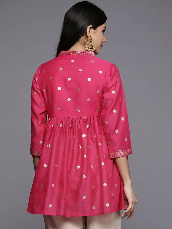 Ahalyaa Womens Pink Chanderi Printed Angrakha Style Tunic | Grocsy