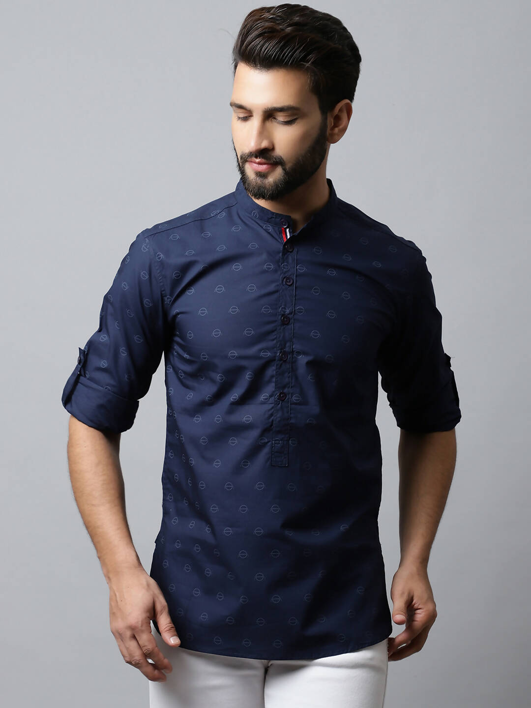 Even Apparels Navy blue Color Pure Cotton Men's Kurta With Band Collar (PRT1184) | Grocsy