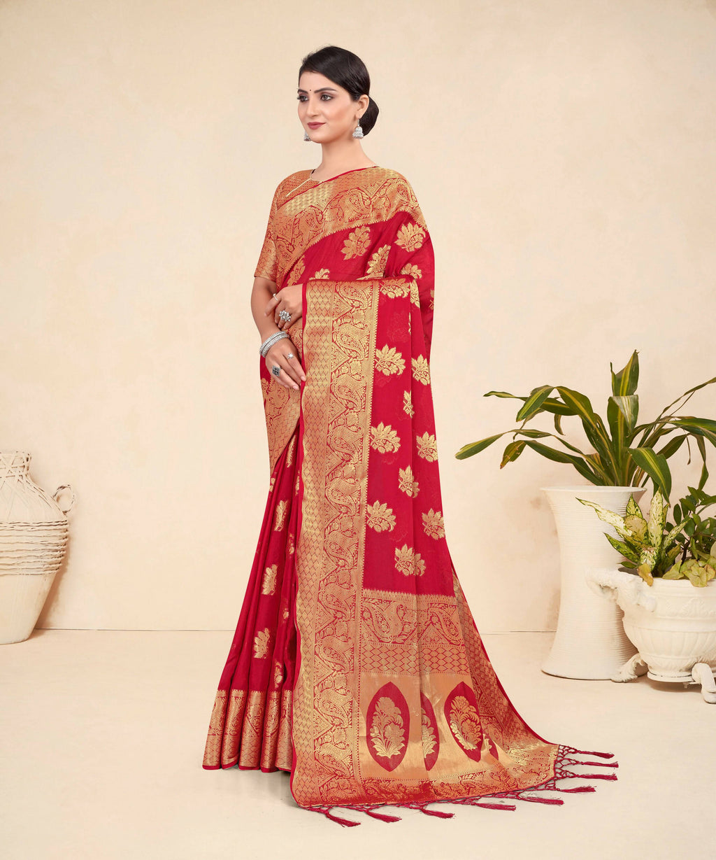 Red Viscose Weaving Designer Saree - Vandini | Grocsy