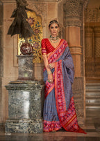 Navy Blue Banarasi Weaving, Ultra Aqua Finish, Zari Work Banarasi Silk Saree - Rath Kunti | Grocsy