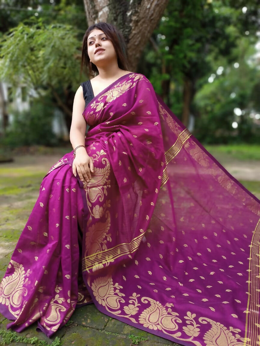 Exclusive Collection Purple Beautiful Cotton Silk Saree | Grocsy