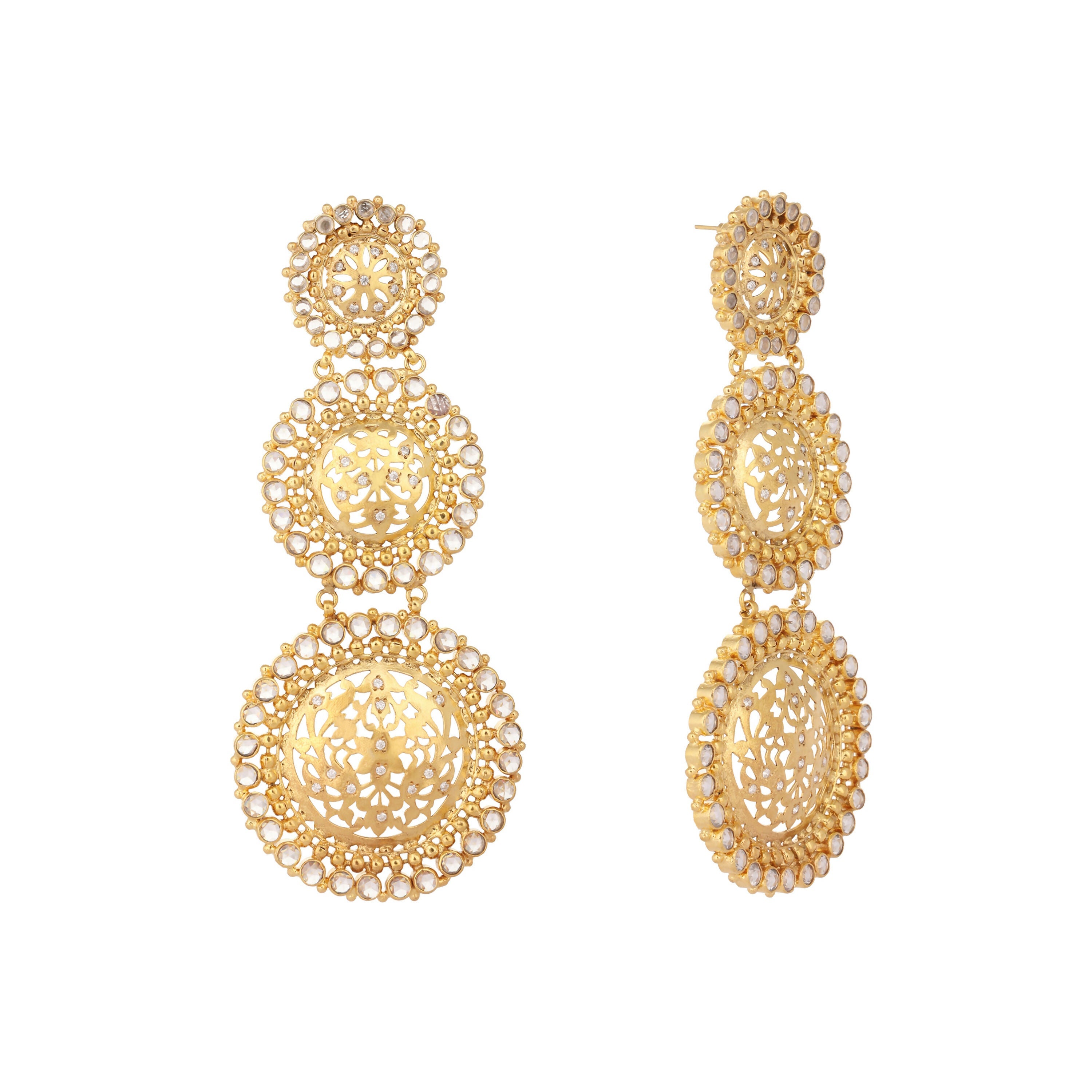 Nuyug 22K Gold Plated Stone Studded Contemporary Shaped Drop Earrings | Grocsy
