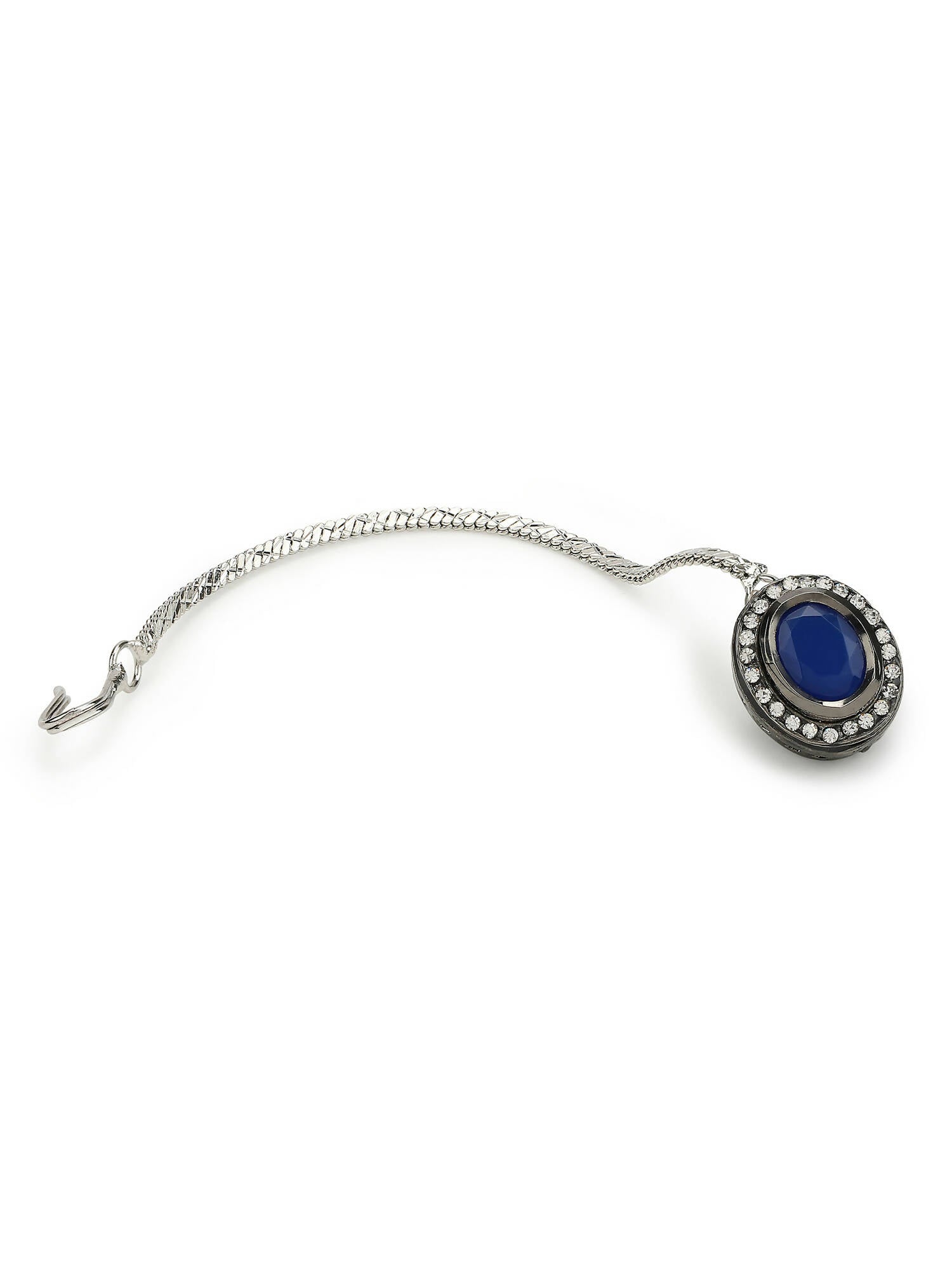 Women's Blue Silver-Toned Kundan Studded Maang Tikka - Ruby Raang | Grocsy