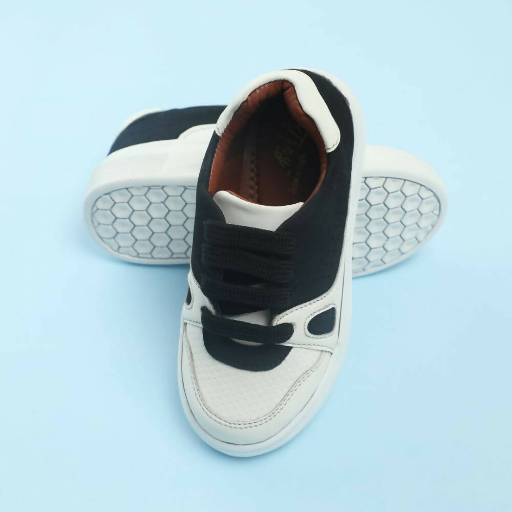 Tiny Bugs Boys Lace Up Casual Shoes - White & Black | Grocsy