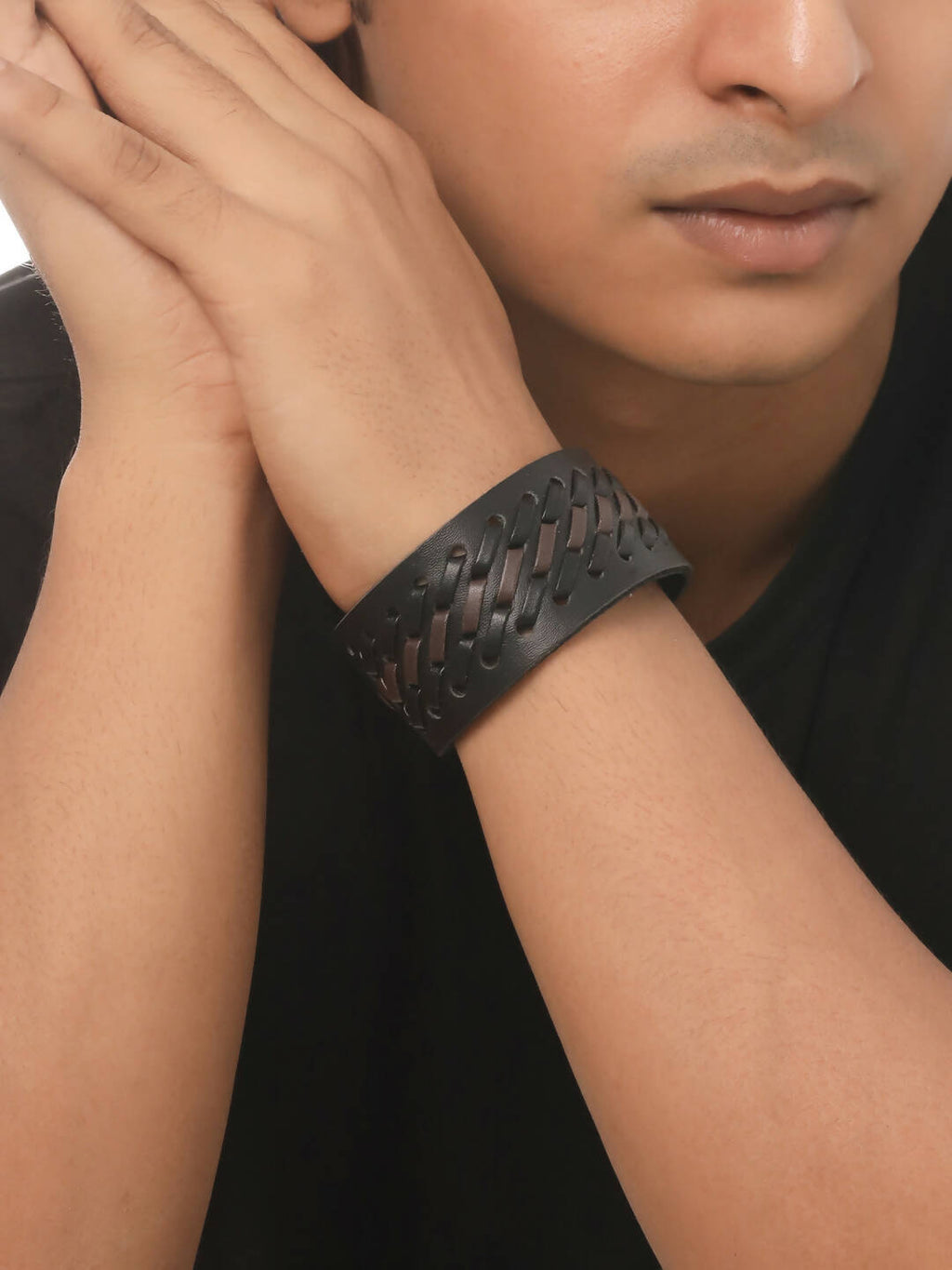 NVR Men's Black Leather Bracelet | Grocsy