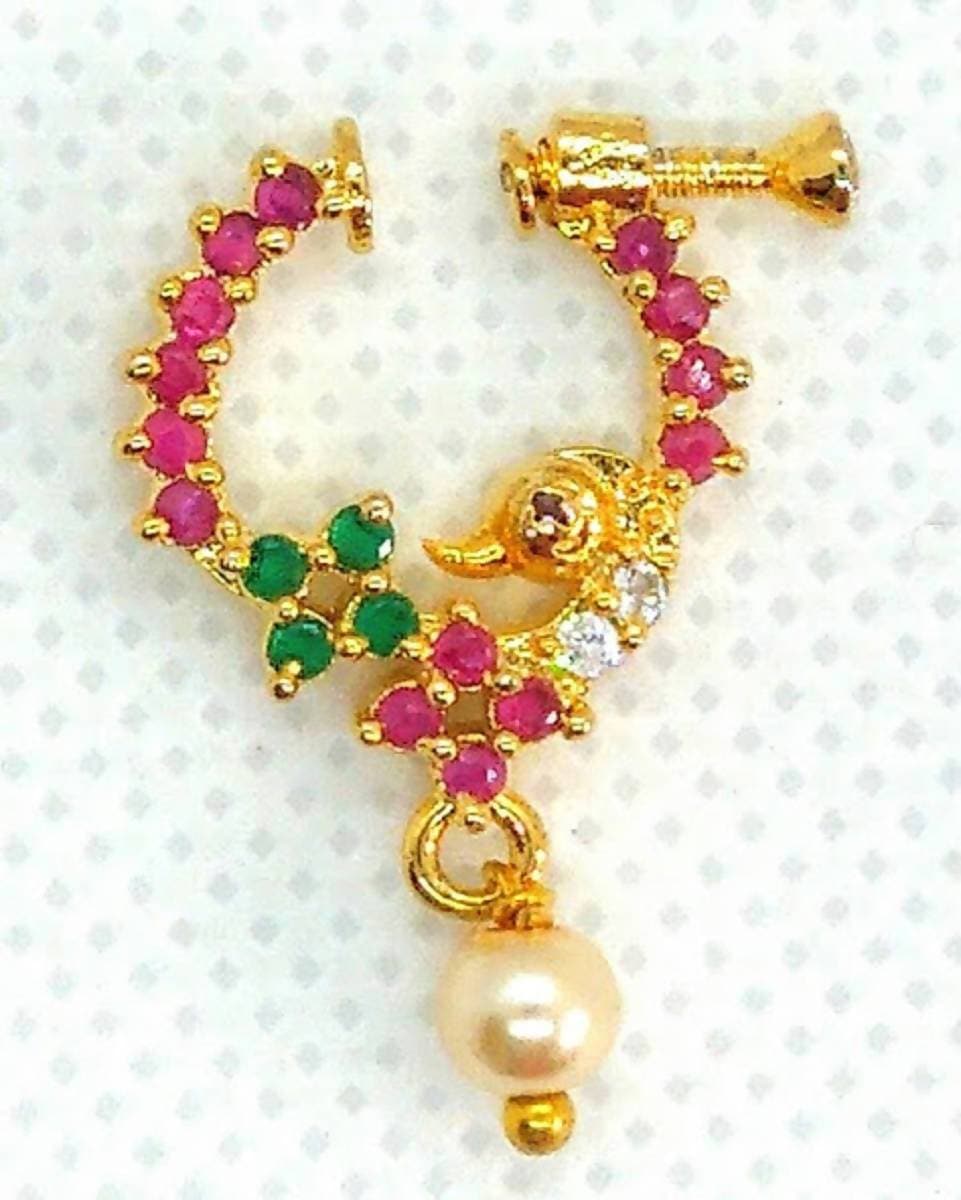 Multicolor AD Peacock Bridal Nose Ring | Grocsy