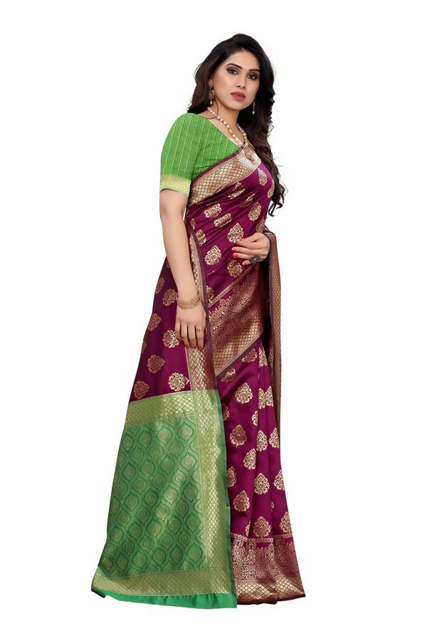 Vamika Banarasi Jacquard Weaving Wine Saree (Dangal Wine) | Grocsy