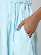 Manet Three Fourth Maternity Dress Striped With Concealed Zipper Nursing Access - Light Blue | Grocsy
