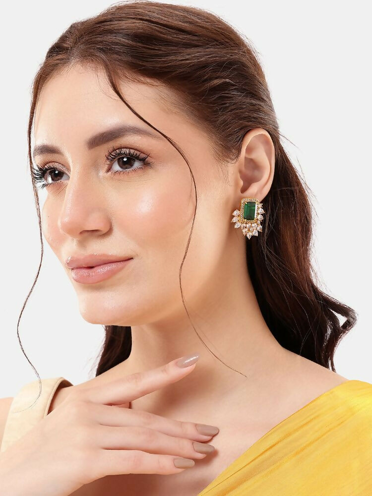Nuyug 22K Gold Plated Emerald Fern Muse Stud Earrings | Grocsy