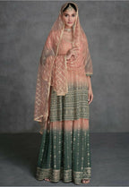 Vastranavya Peach Embroidered Sequins Pakistani Palazzo Suit Party Wear | Grocsy