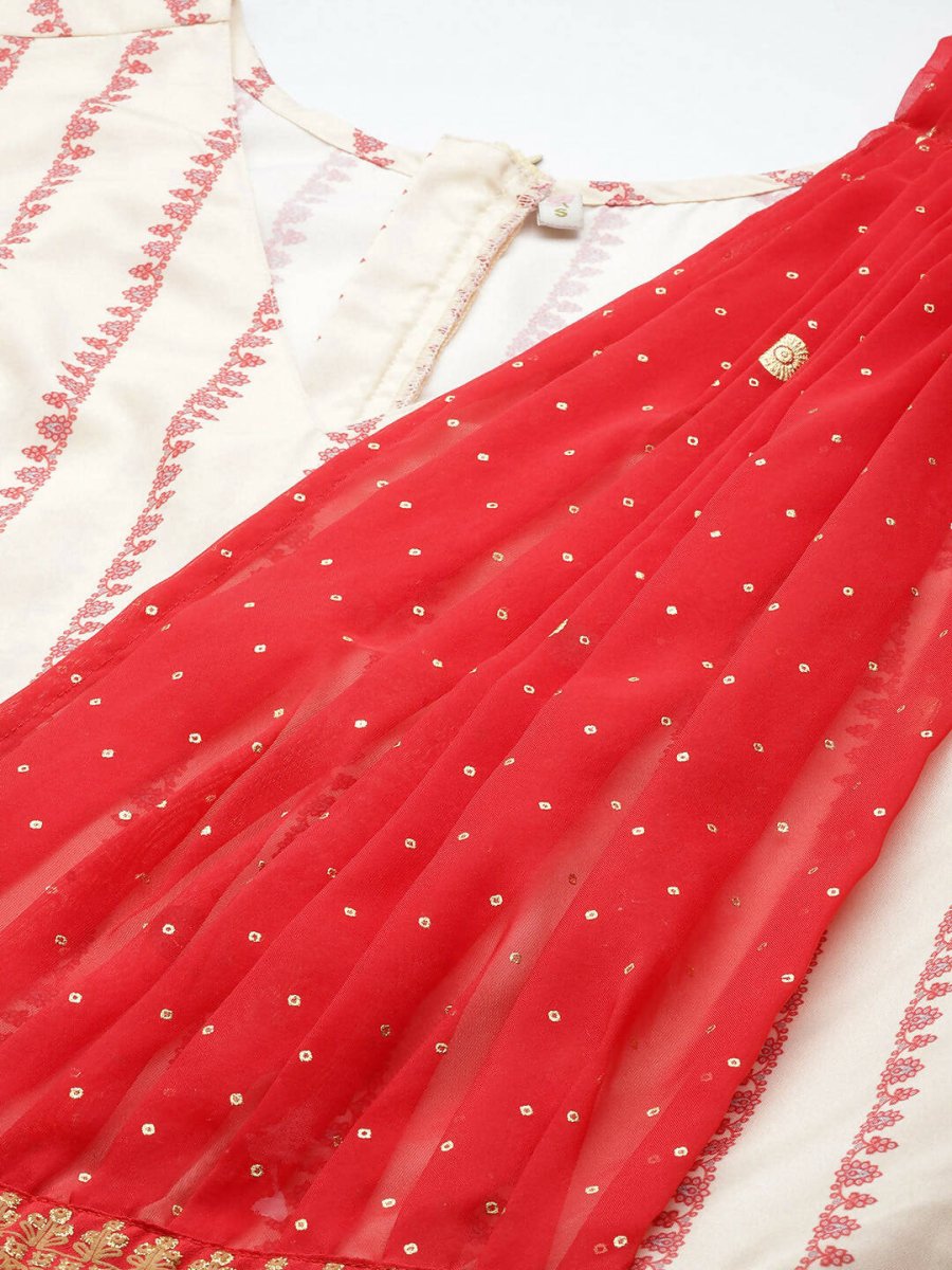 Ahalyaa Off White & Red Printed Basic Jumpsuit | Grocsy