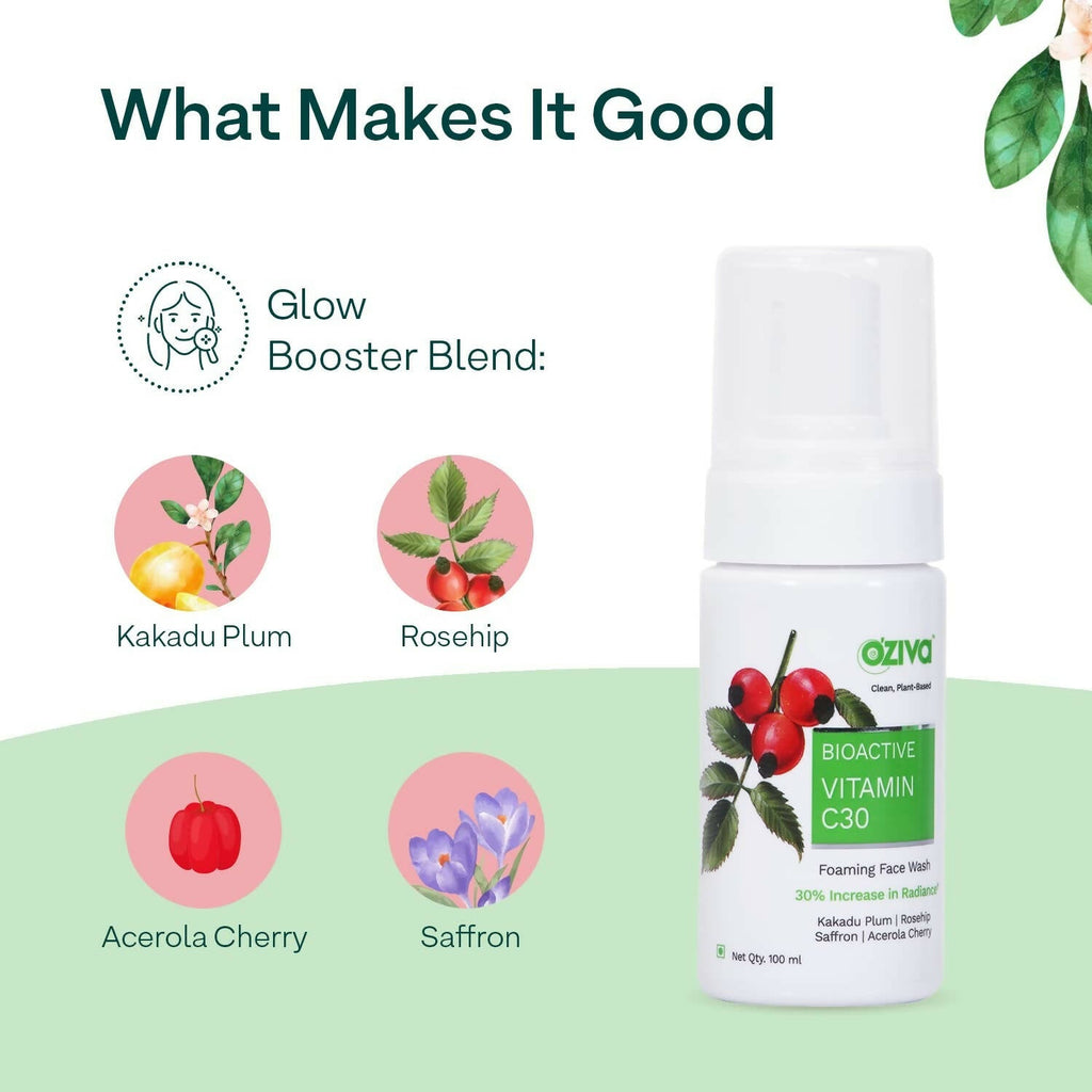 OZiva Bioactive Vitamin C30 Foaming Face Wash | Grocsy