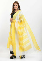 Mominos Fashion Moeza Women's Handloom Cotton Ikkat Yellow Dupatta | Grocsy