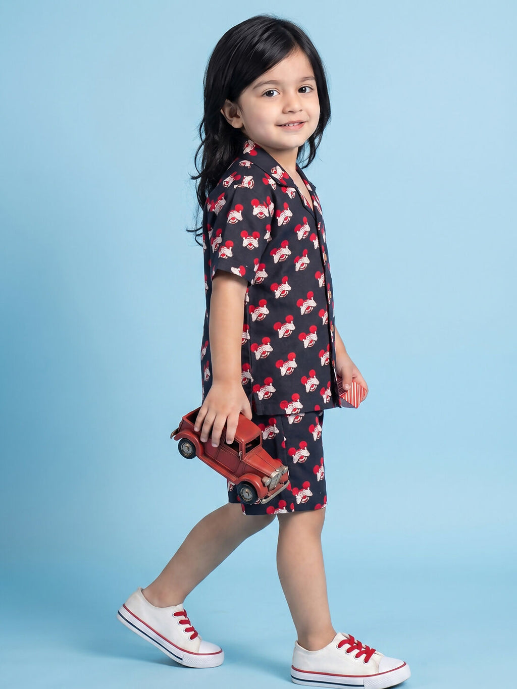 Breathables Woven Cotton Half Sleeves Mickey Mouse Shirt & Shorts Black | Grocsy